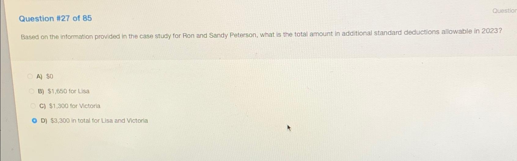  Question #27 of 85 Based on the information provided in the