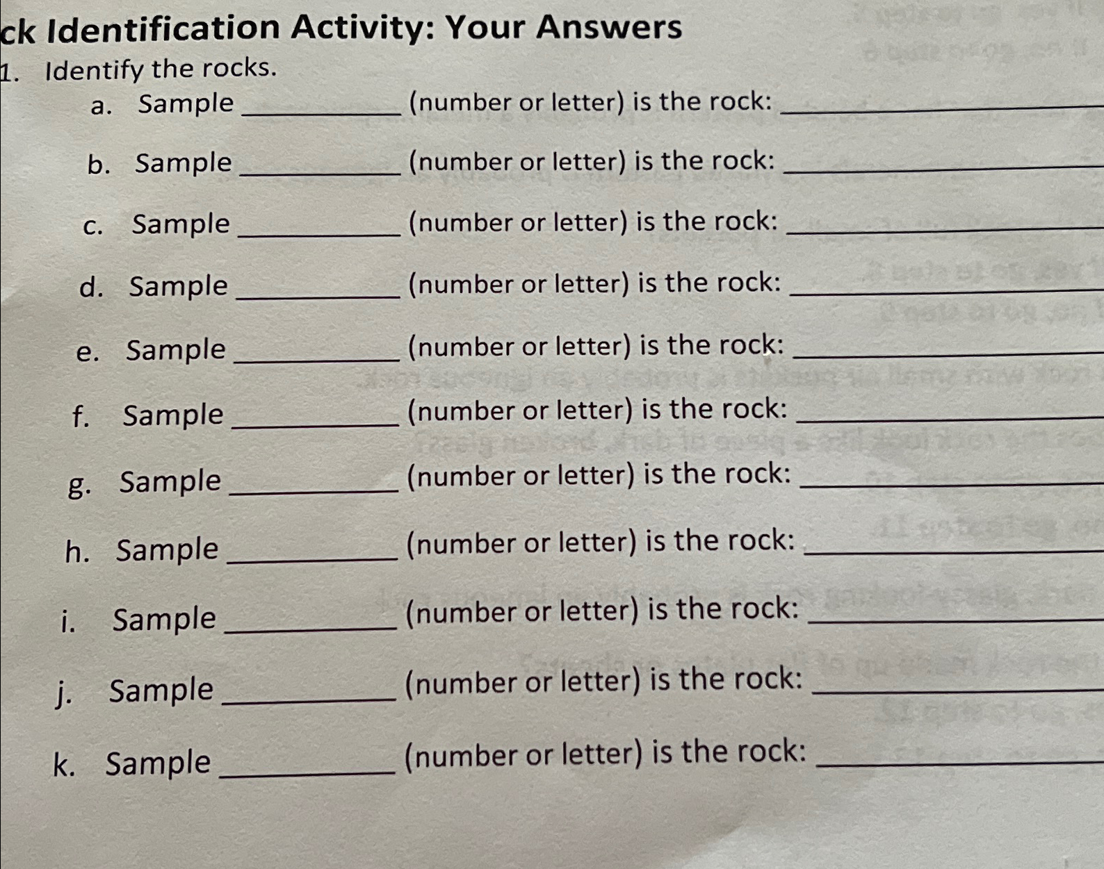  Rock Identification Activity (Digital Version) Your instructor will indicate which playlist