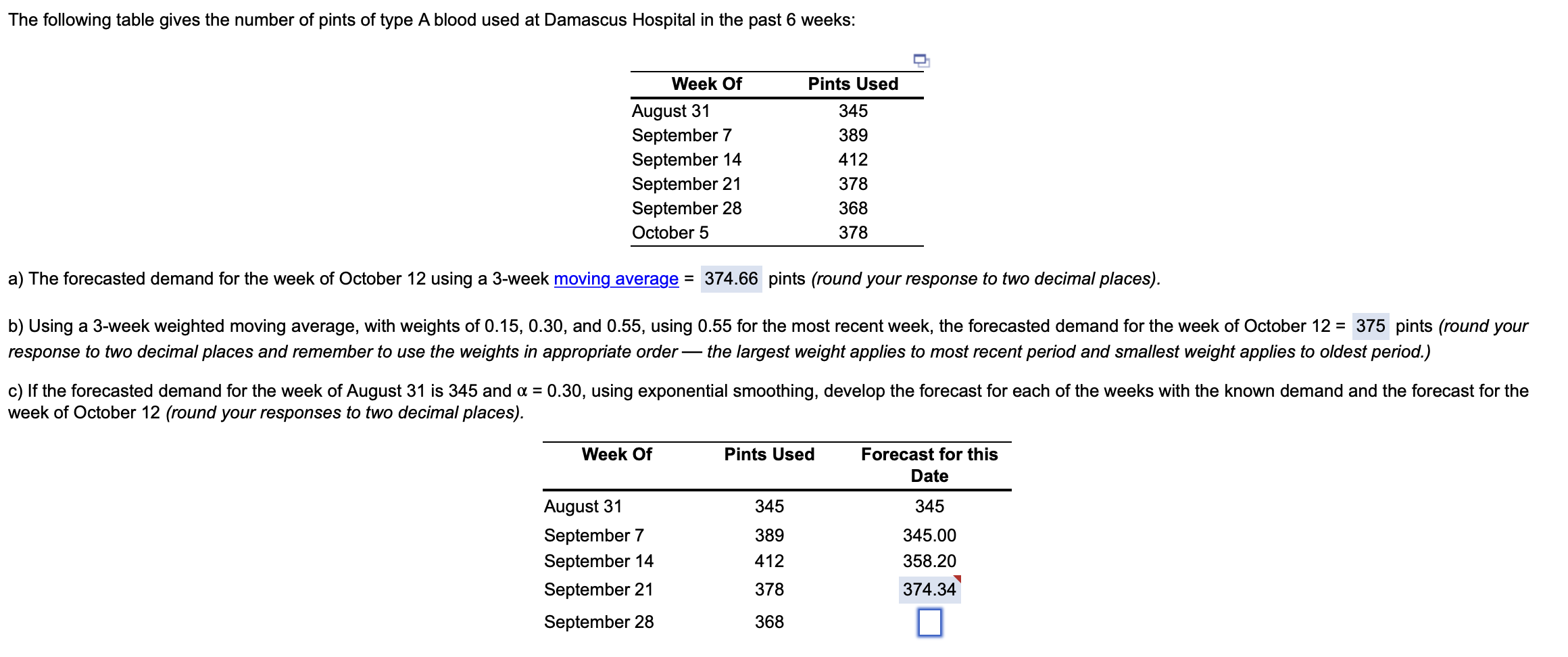  c.)If the forecasted demand for the week of August 31 is
