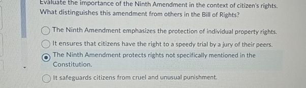  Question 16(Mandatory)(1 point) Evaluate the importance of the Ninth Amendment in