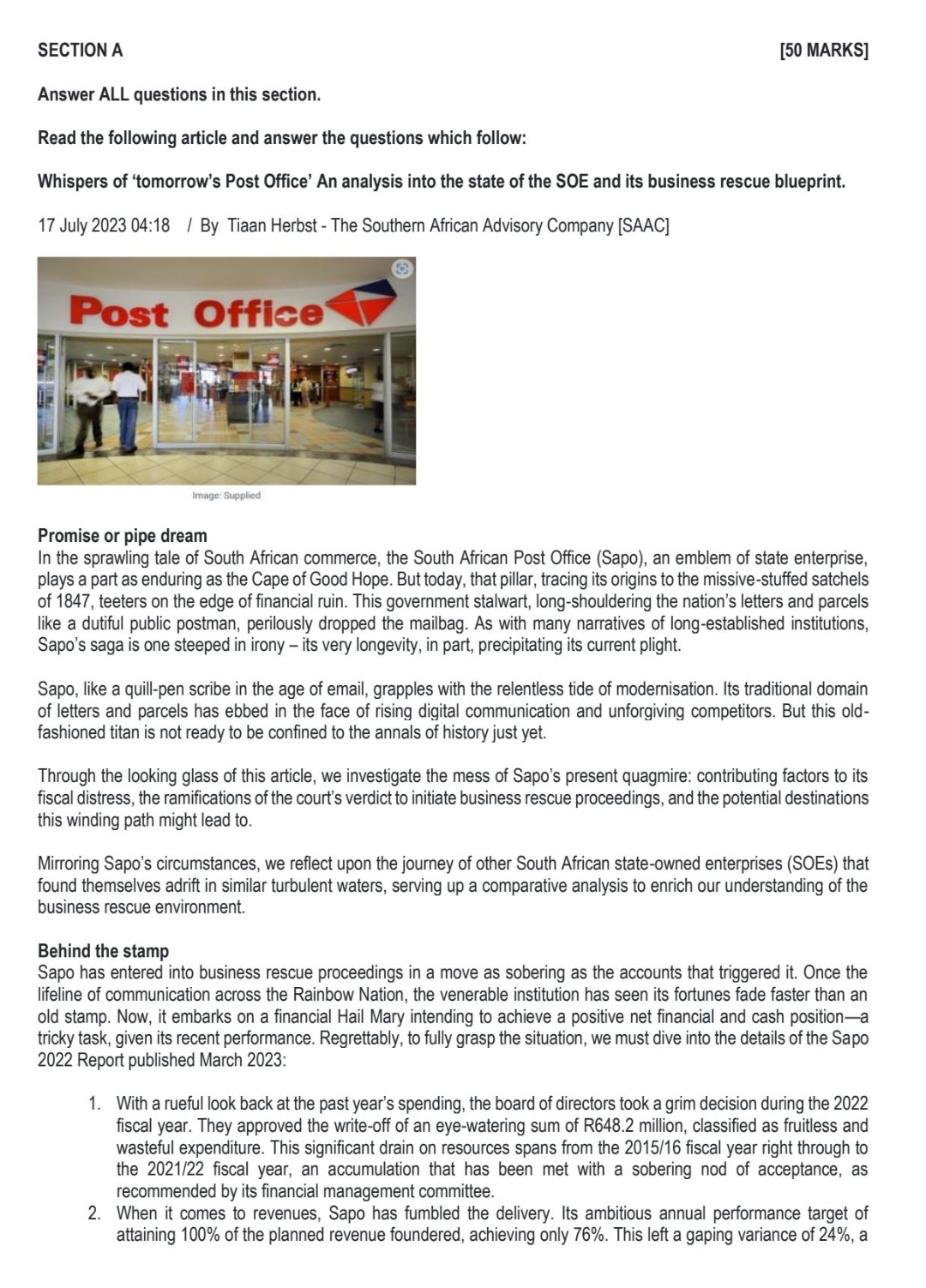  SECTION A [50 MARKS] Answer ALL questions in this section. Read