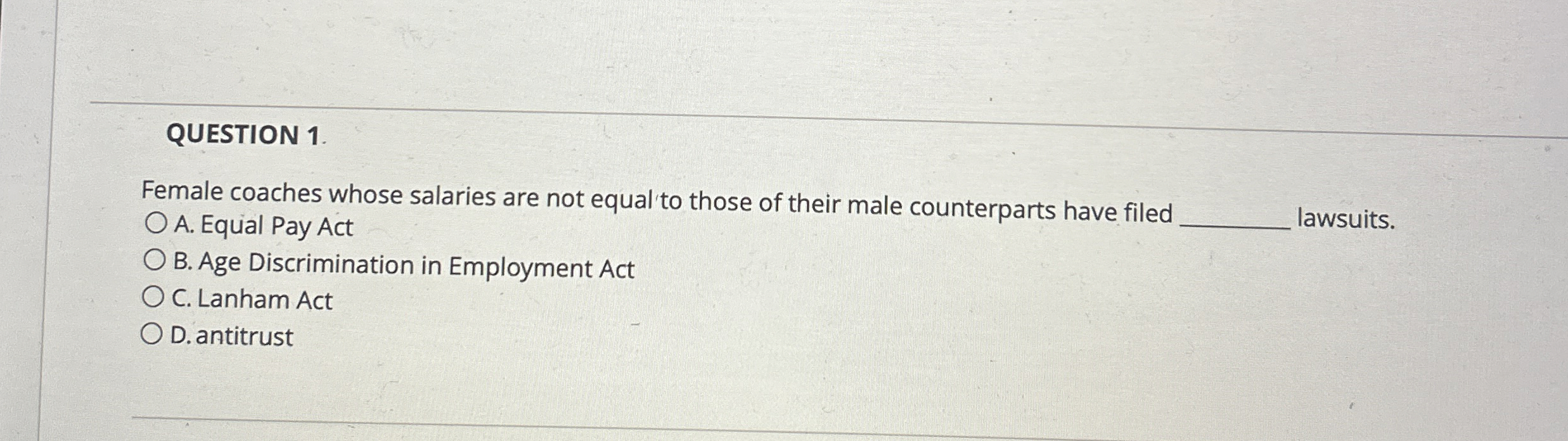  QUESTION 1. Female coaches whose salaries are not equal' to those