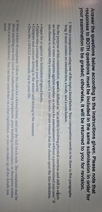  Answer the questions below according to the instructions given. Please note