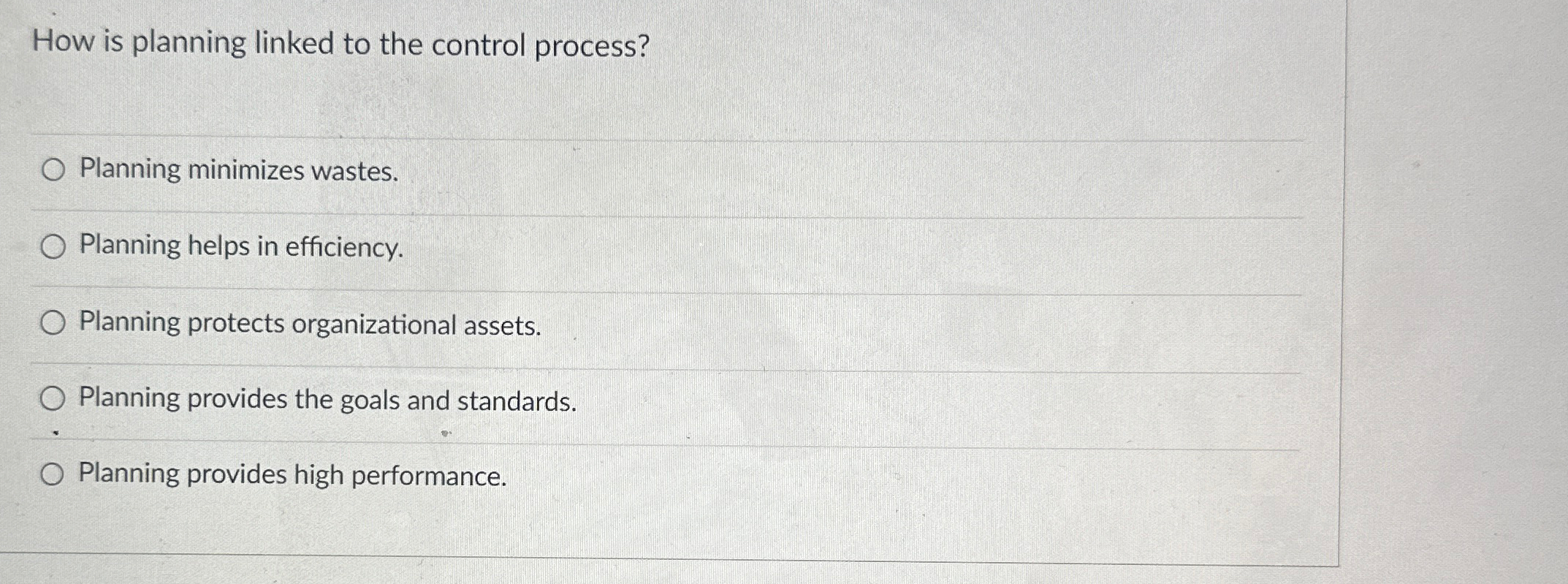  How is planning linked to the control process? Planning minimizes wastes.