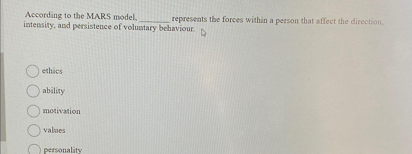  According to the MARS model, represents the forces within a person