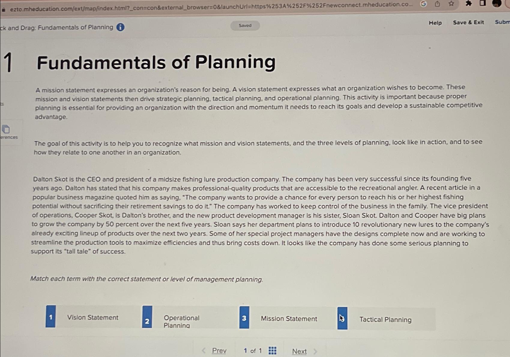  ezto.mheducation.com/ext/map/index.html?_con=con&external_browser=0&launchUrl=https%253A%252F%252Fnewcoect.mheducation.c0. ck and Drag: Fundamentals of Planning (i) Help Save &