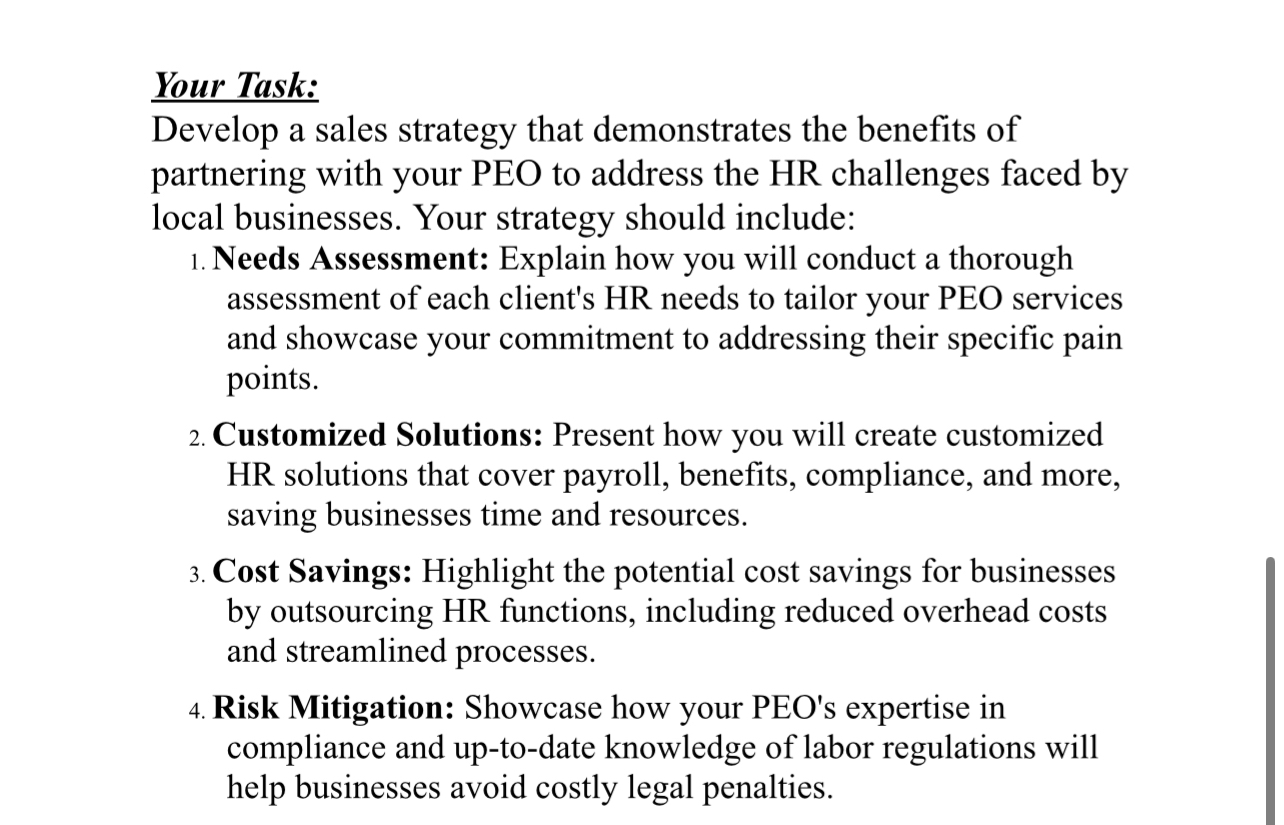  Case 1(ANSWER YOUR TASK QUESTIONS) Service to sell: Lyons HR PEO