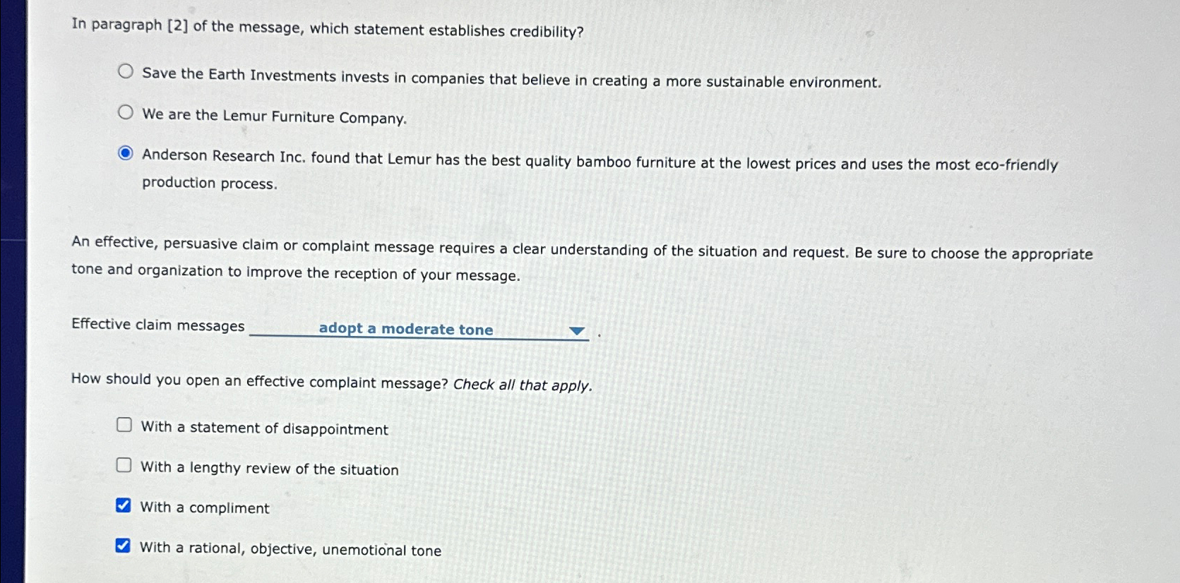  In paragraph [2] of the message, which statement establishes credibility? Save