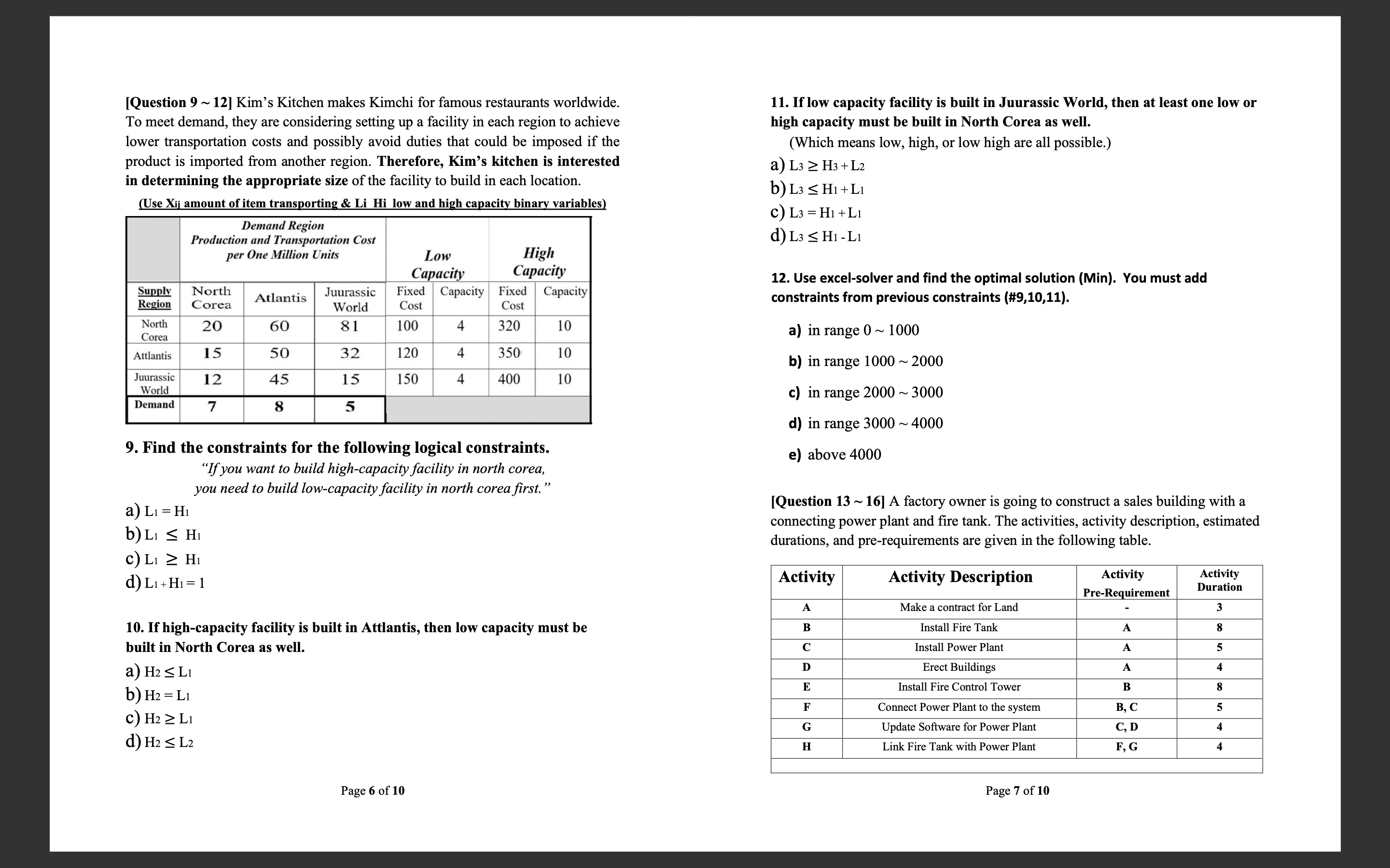  [Question 912] Kim's Kitchen makes Kimchi for famous restaurants worldwide. To