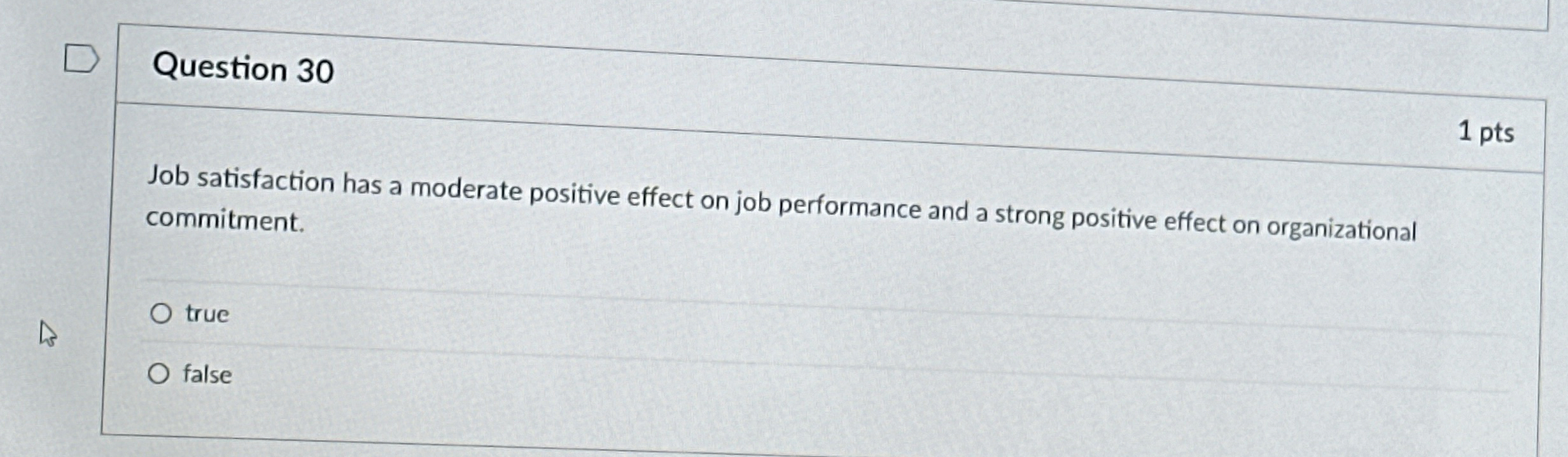  Question 30 Job satisfaction has a moderate positive effect on job