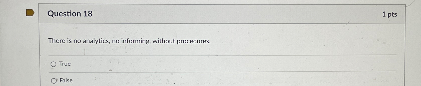  Question 18 1pts There is no analytics, no informing, without procedures.