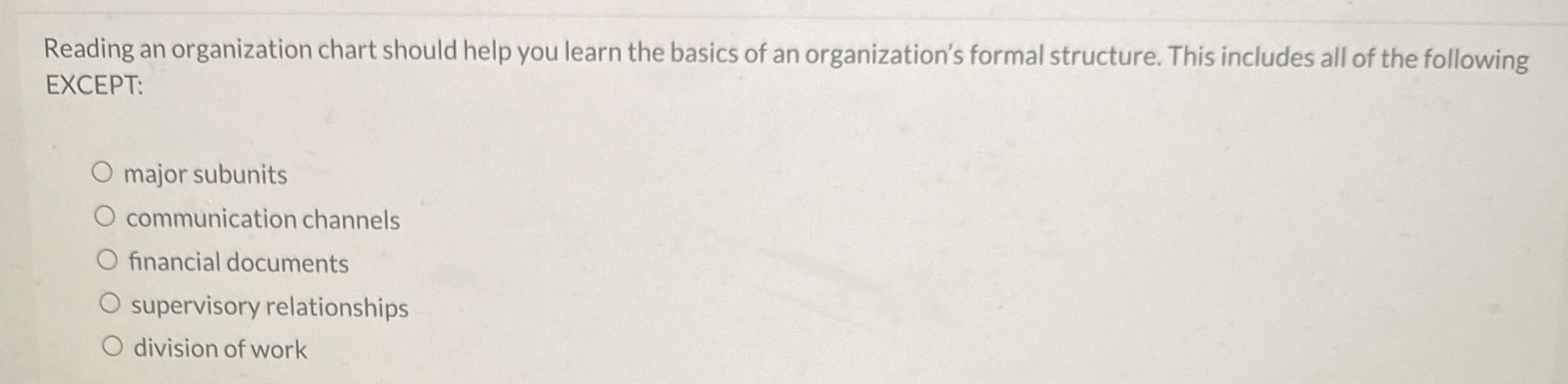  Reading an organization chart should help you learn the basics of