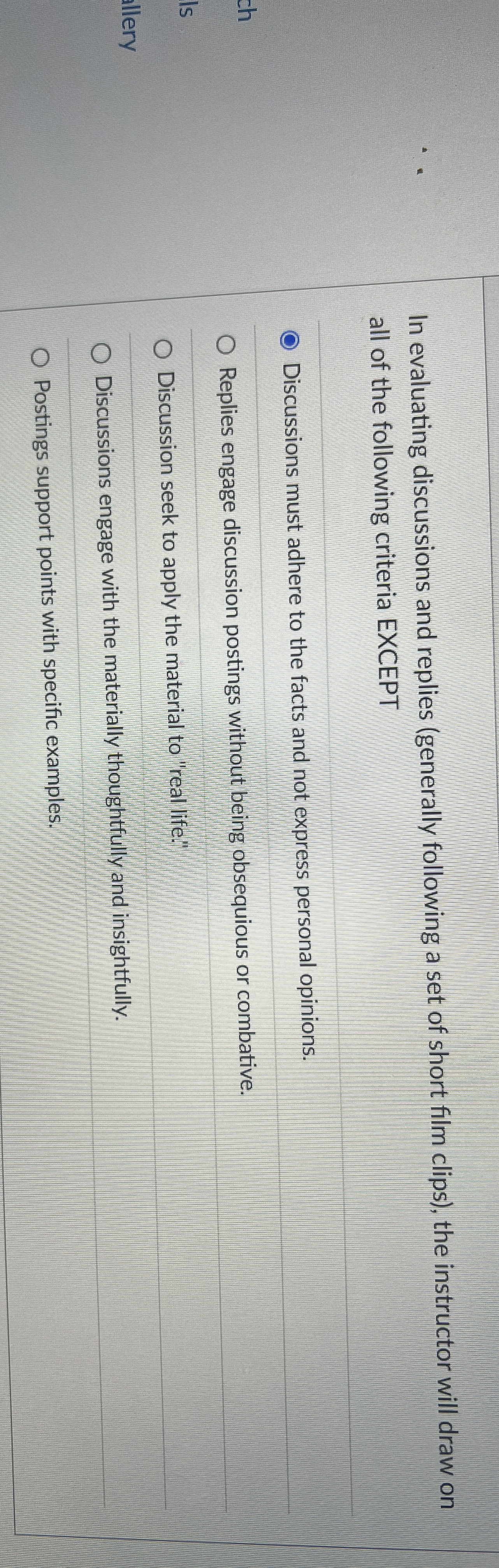  In evaluating discussions and replies (generally following a set of short