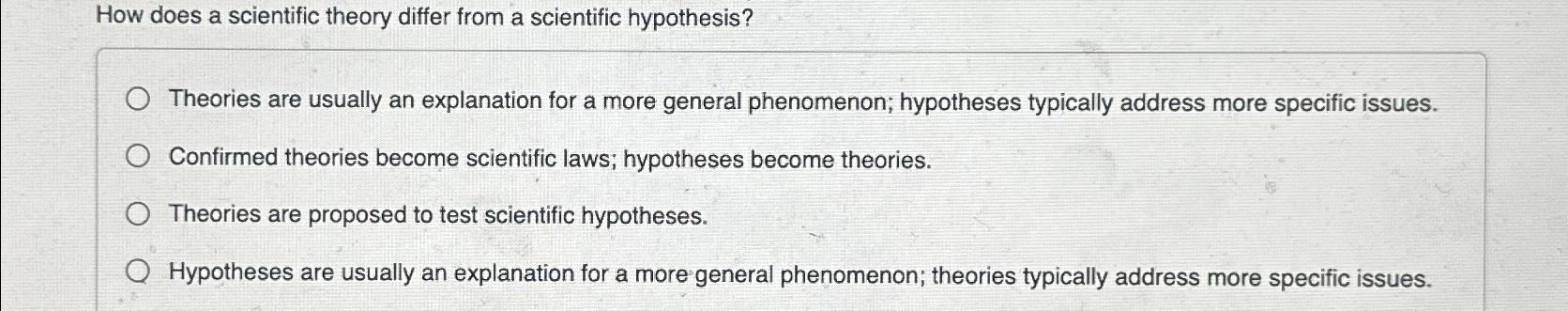  How does a scientific theory differ from a scientific hypothesis? Theories