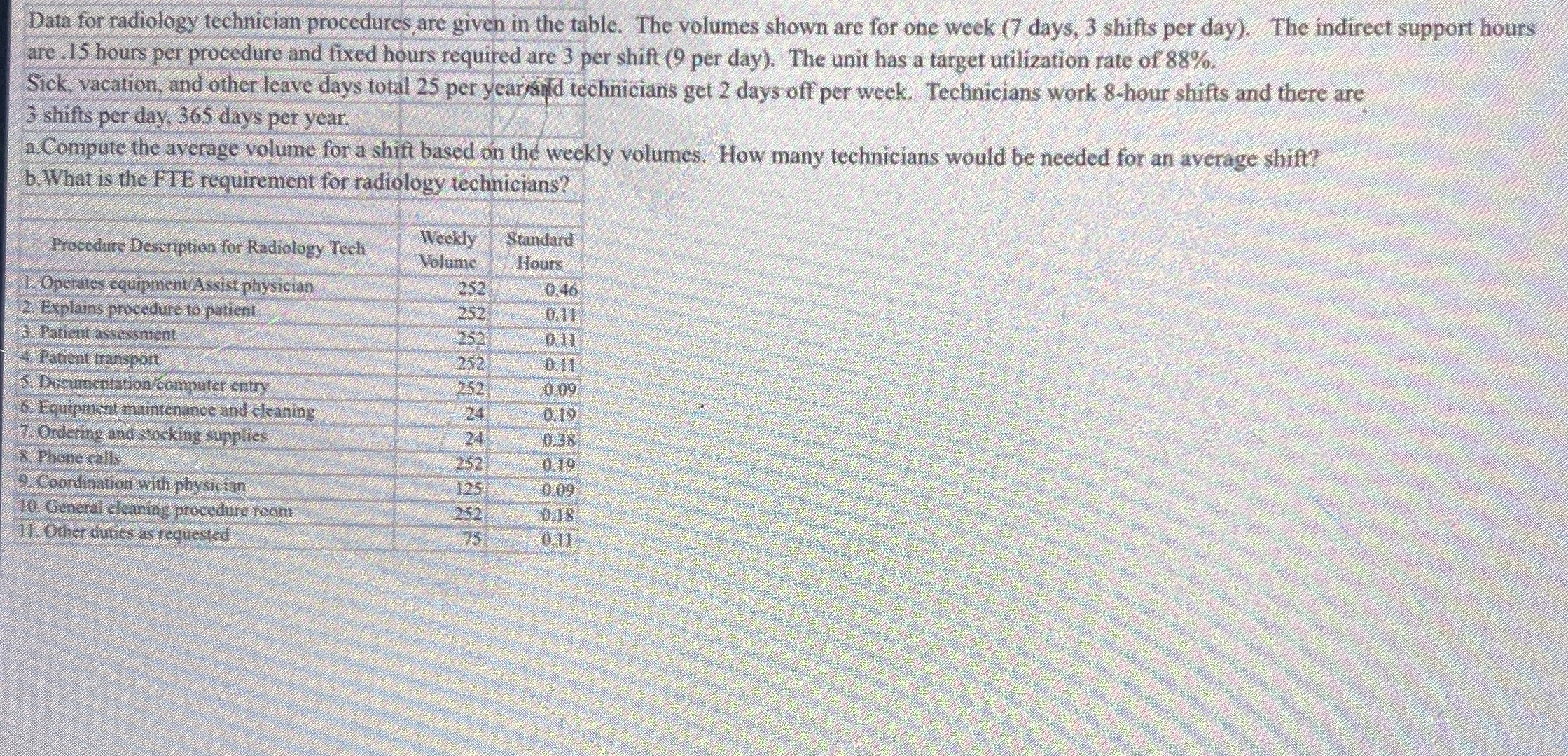  Data for radiology technician procedures are given in the table. The