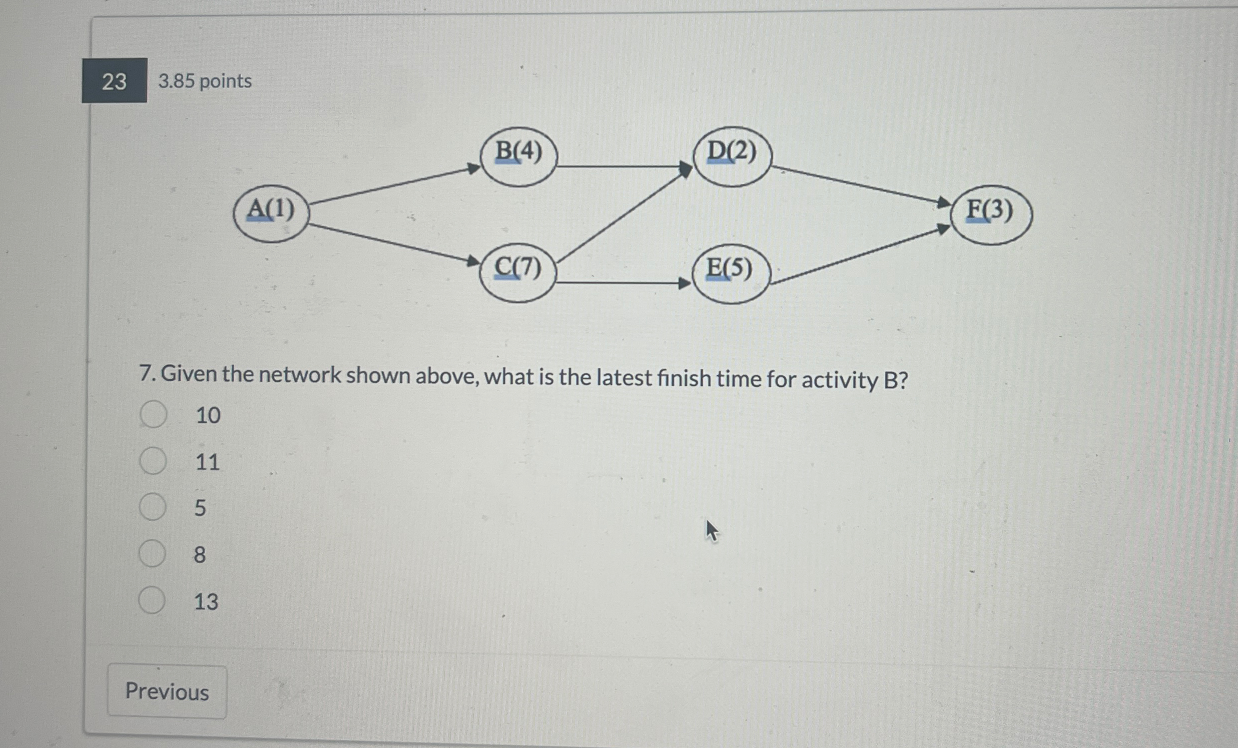  23 3.85 points 7. Given the network shown above, what is
