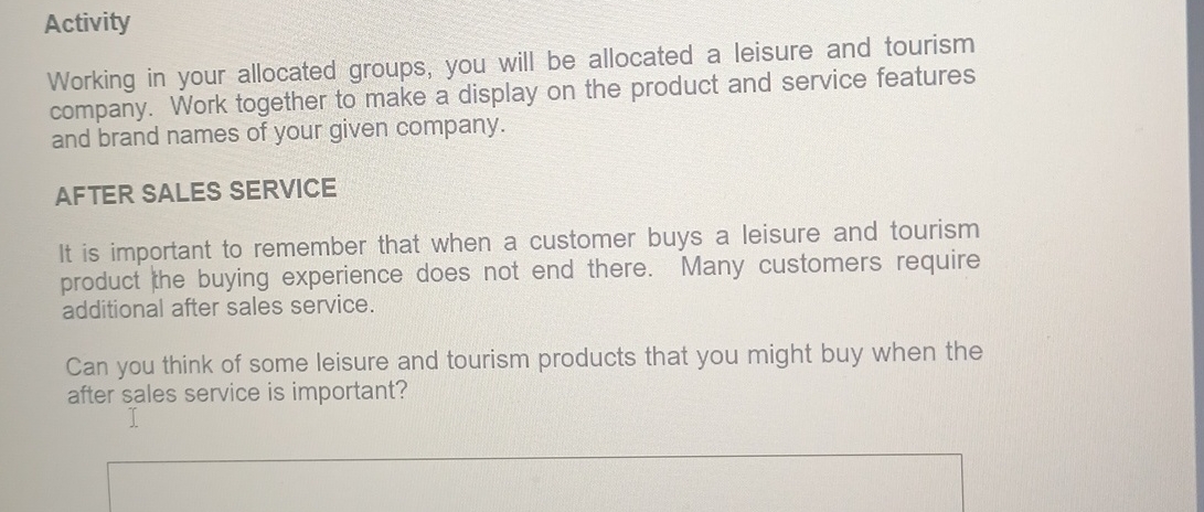  Activity Working in your allocated groups, you will be allocated a