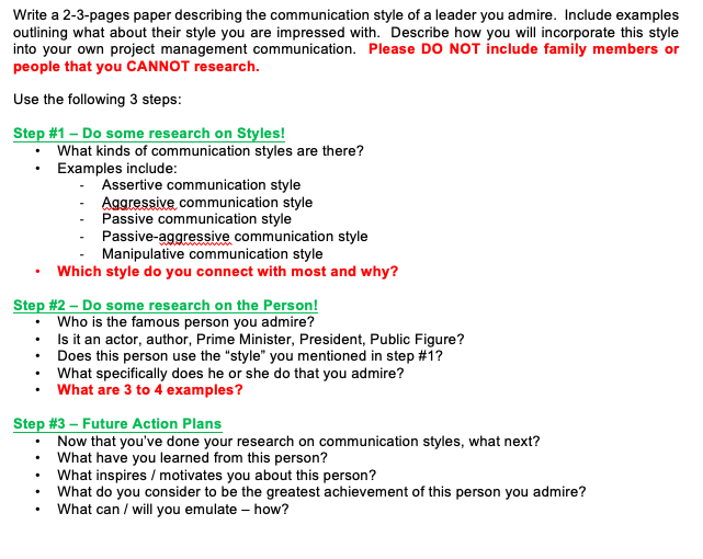  Write a 2-3-pages paper describing the communication style of a leader