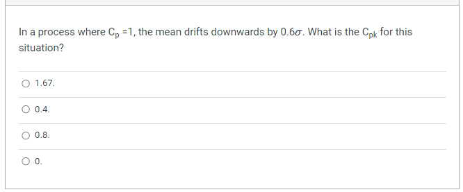  In a process where Cp=1, the mean drifts downwards by 0.6.