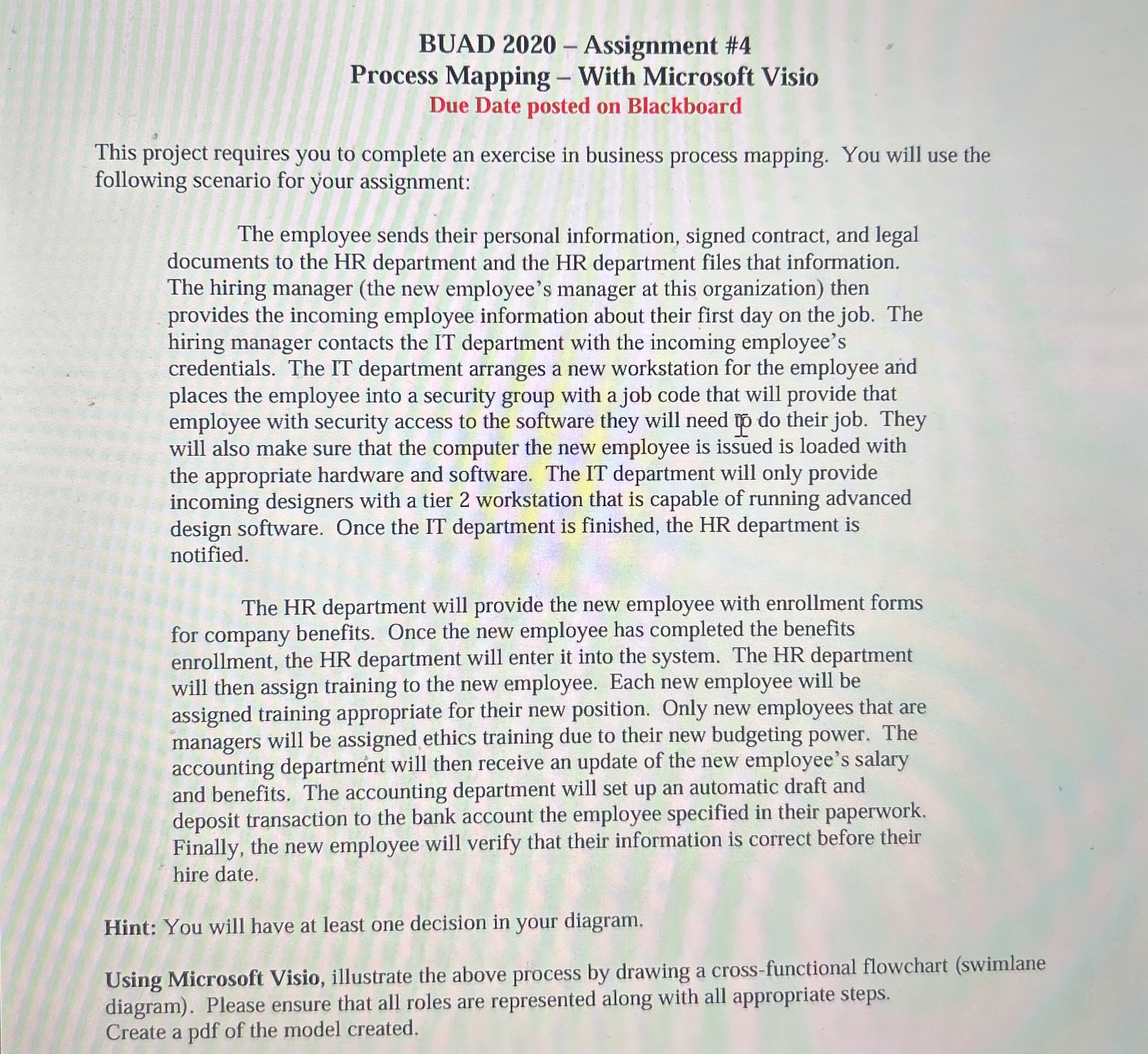  BUAD 2020- Assignment #4 Process Mapping - With Microsoft Visio Due