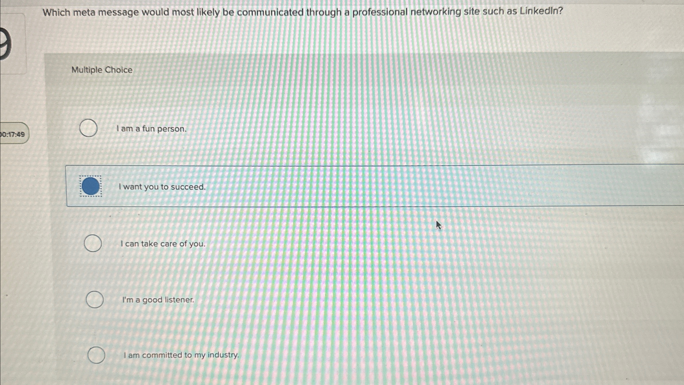  Which meta message would most likely be communicated through a professional