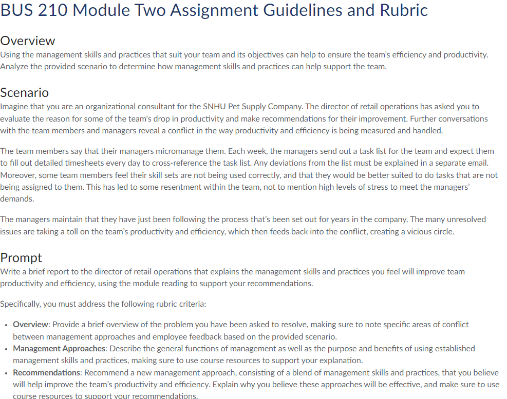  BUS 210 Module Two Assignment Guidelines and Rubric Overview Using the