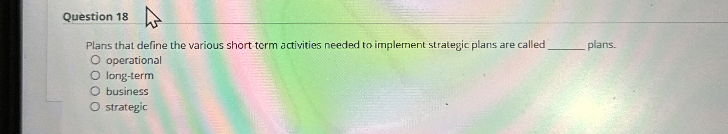 Question 18 Plans that define the various short-term activities needed to