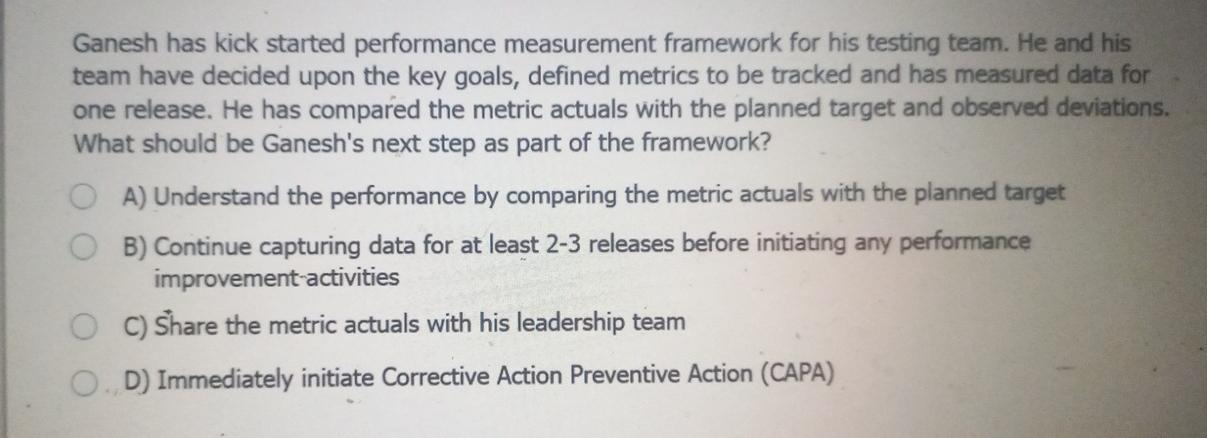  Ganesh has kick started performance measurement framework for his testing team.