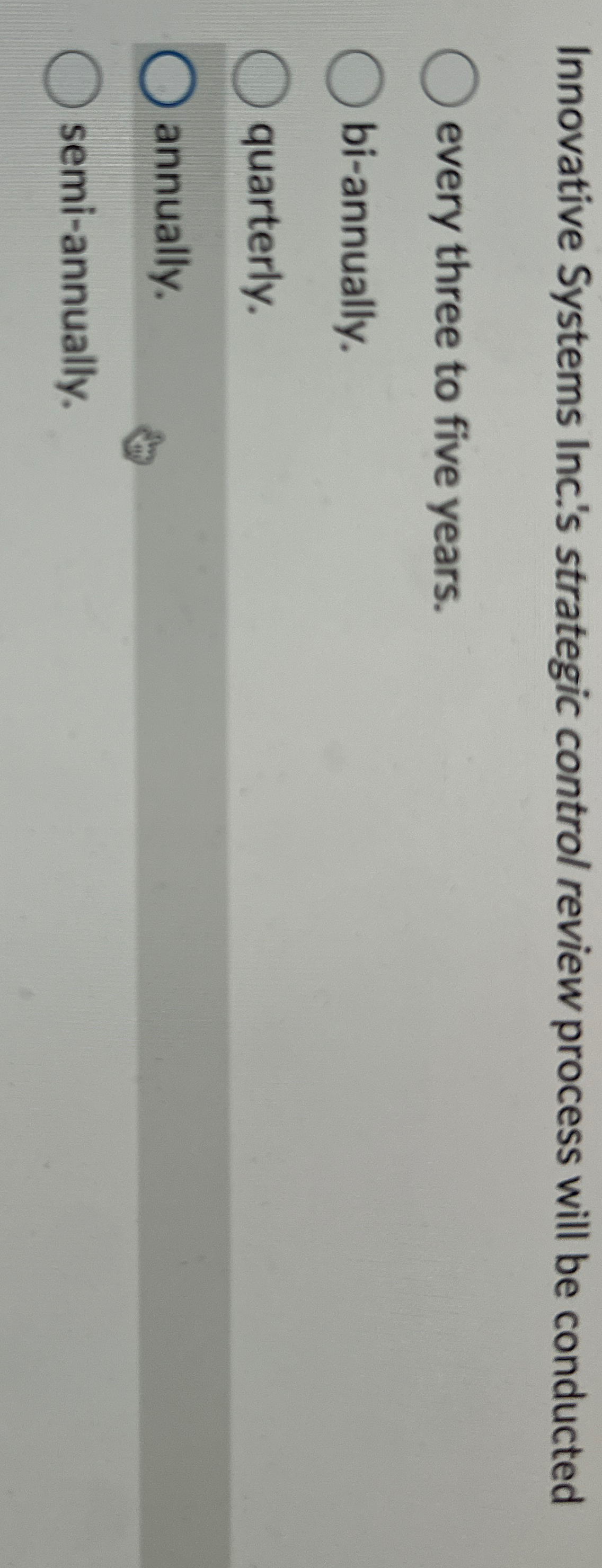  Innovative Systems Inc.'s strategic control review process will be conducted every