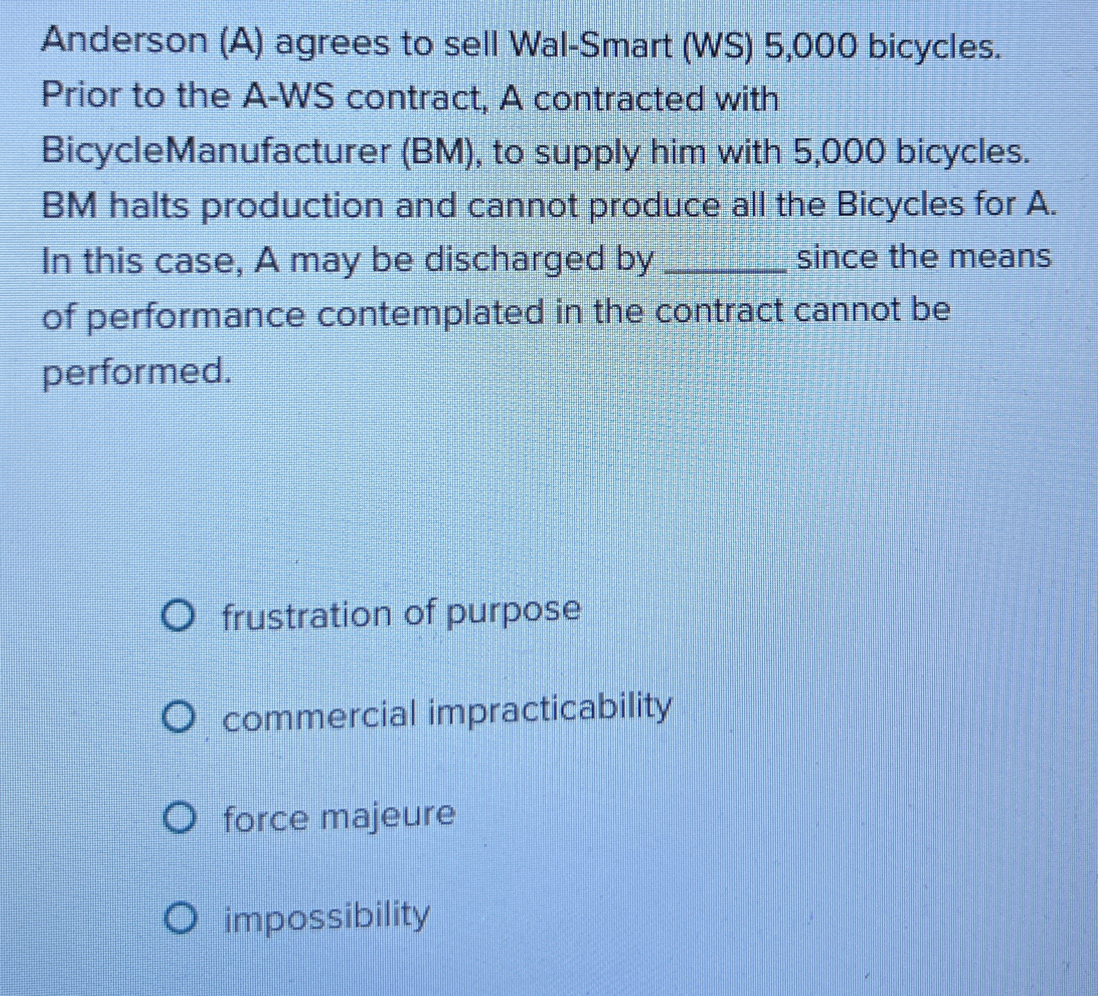  Anderson (A) agrees to sell Wal-Smart (WS)5,000 bicycles. Prior to the
