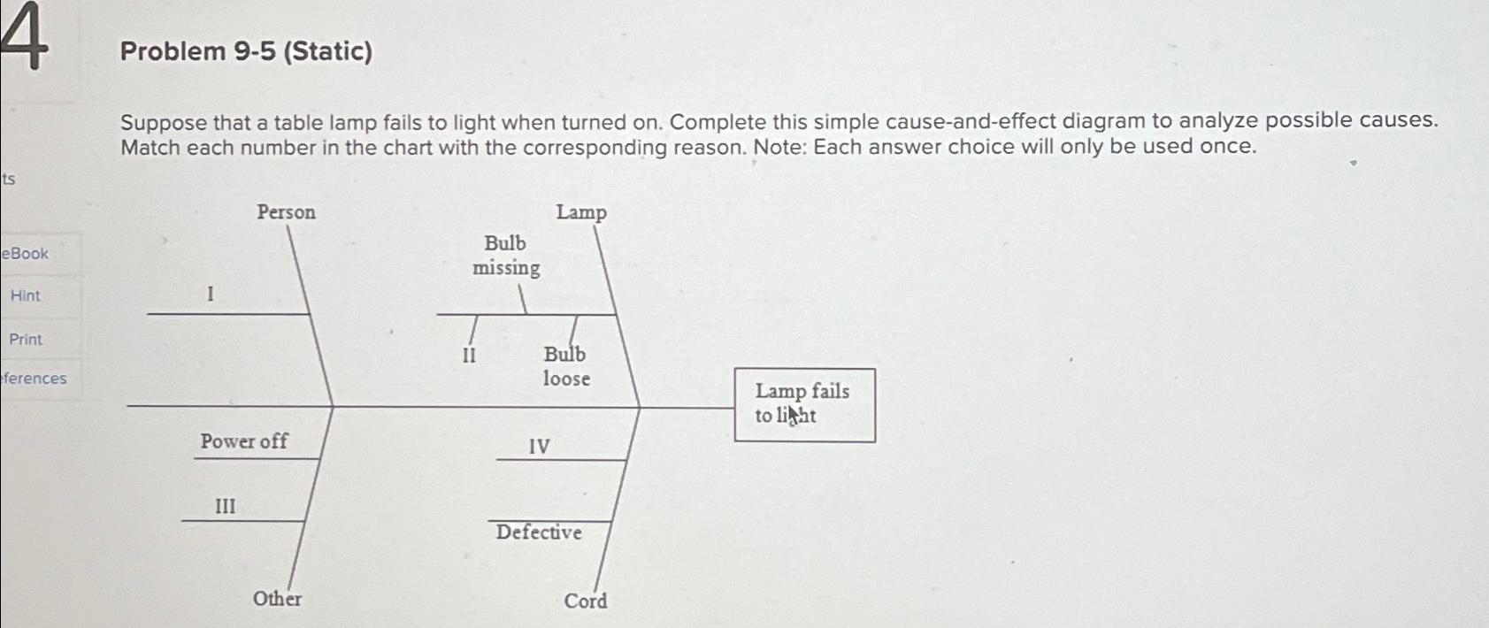  Problem 9-5(Static) Suppose that a table lamp fails to light when