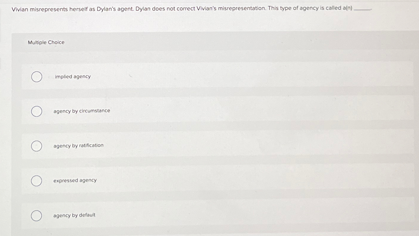  Vivian misrepresents herself as Dylan's agent. Dylan does not correct Vivian's