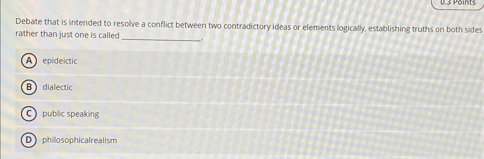  Debate that is intended to resolve a conflict between two contradictory