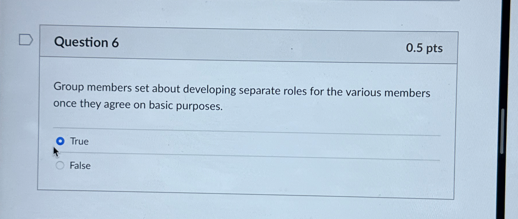  Question 6 Group members set about developing separate roles for the