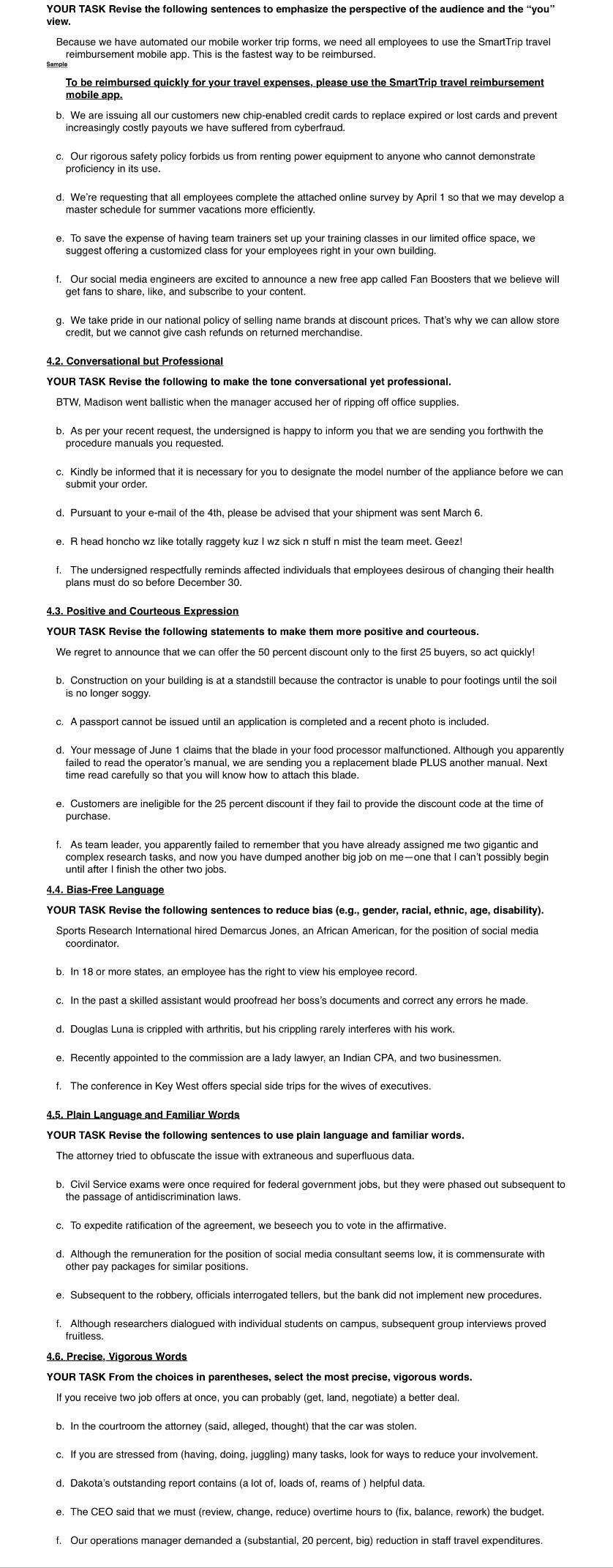  YOUR TASK Revise the following sentences to emphasize the perspective of