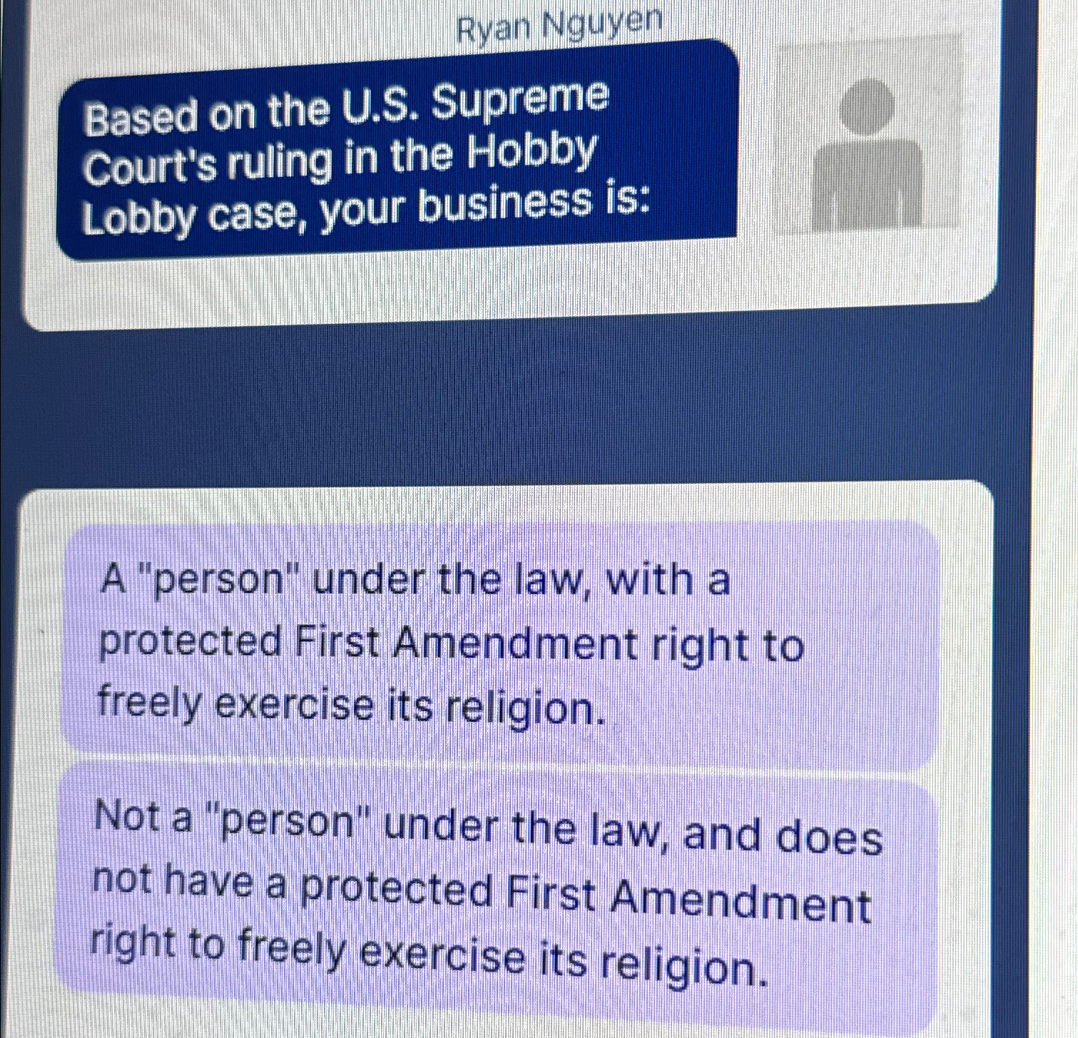  Ryan Nguyen Based on the U.S. Supreme Court's ruling in the