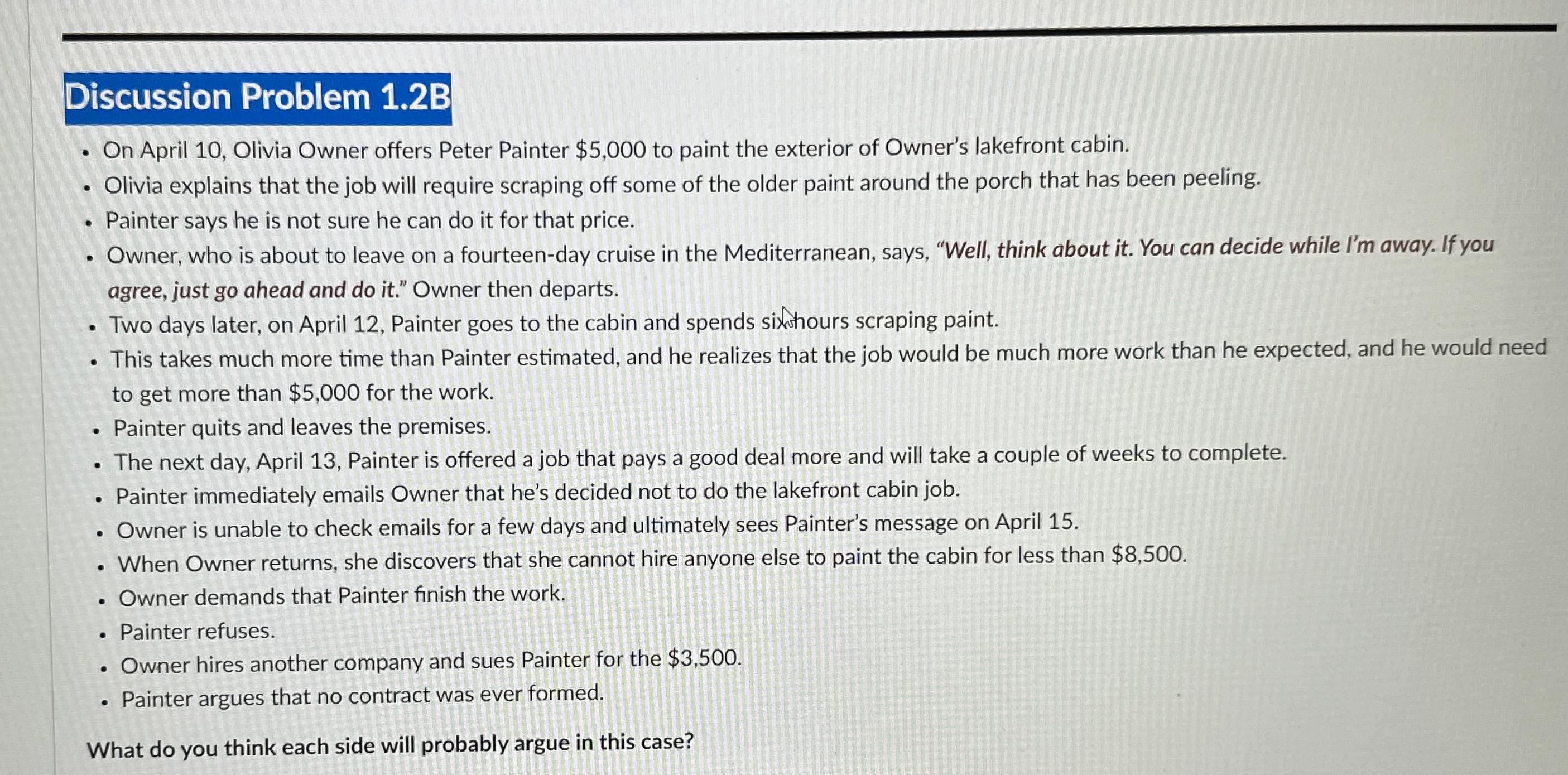  Discussion Problem 1.2B On April 10, Olivia Owner offers Peter Painter