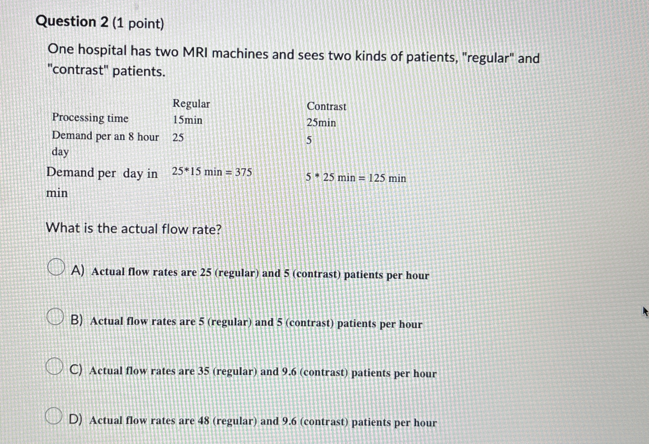  Question 2(1 point) One hospital has two MRI machines and sees