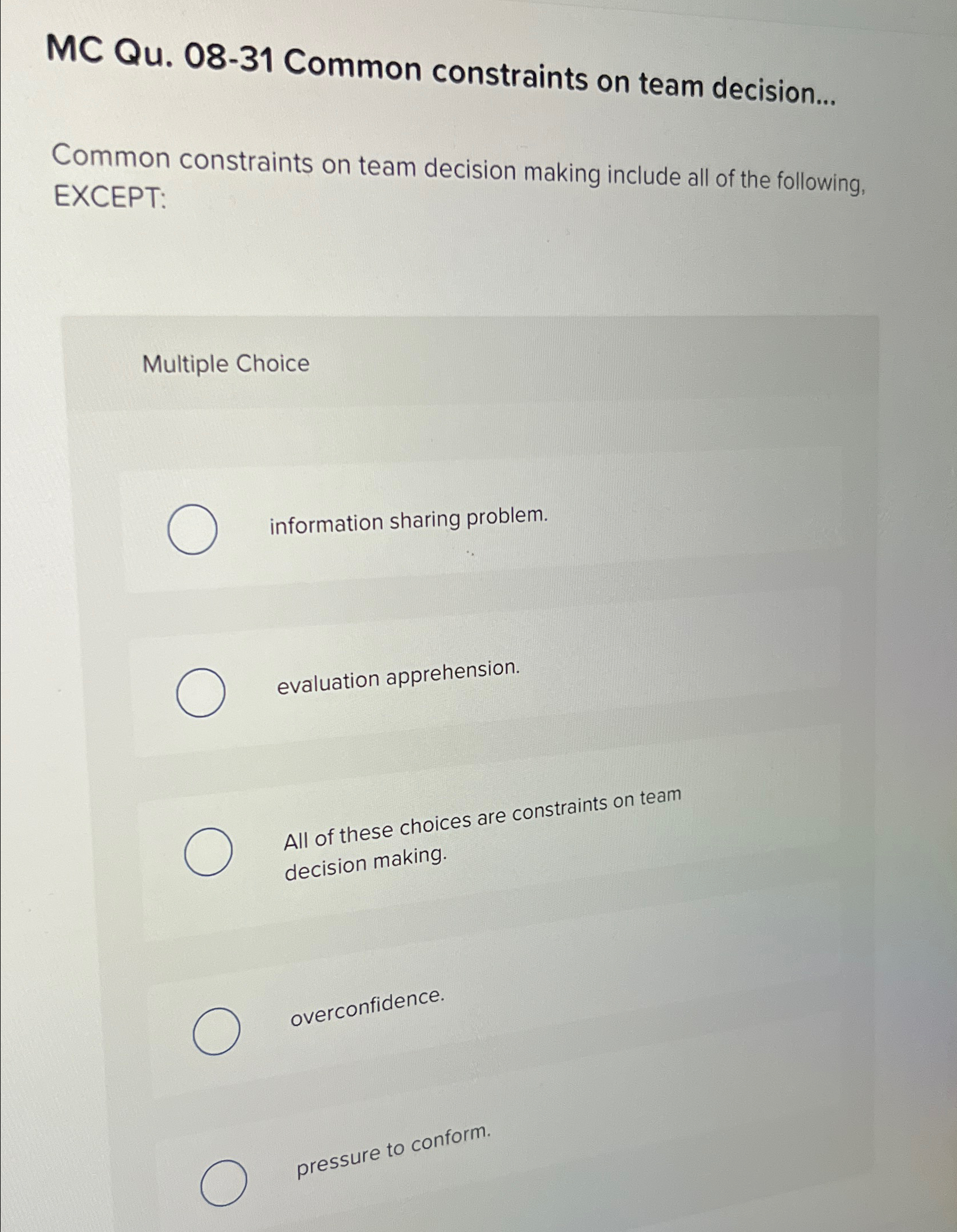 MC Qu.08-31 Common constraints on team decision... Common constraints on team