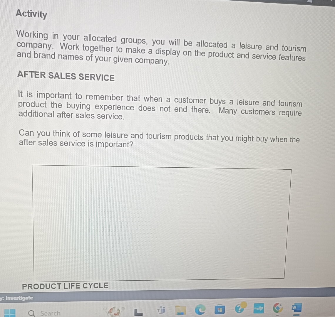  Activity Working in your allocated groups, you will be allocated a