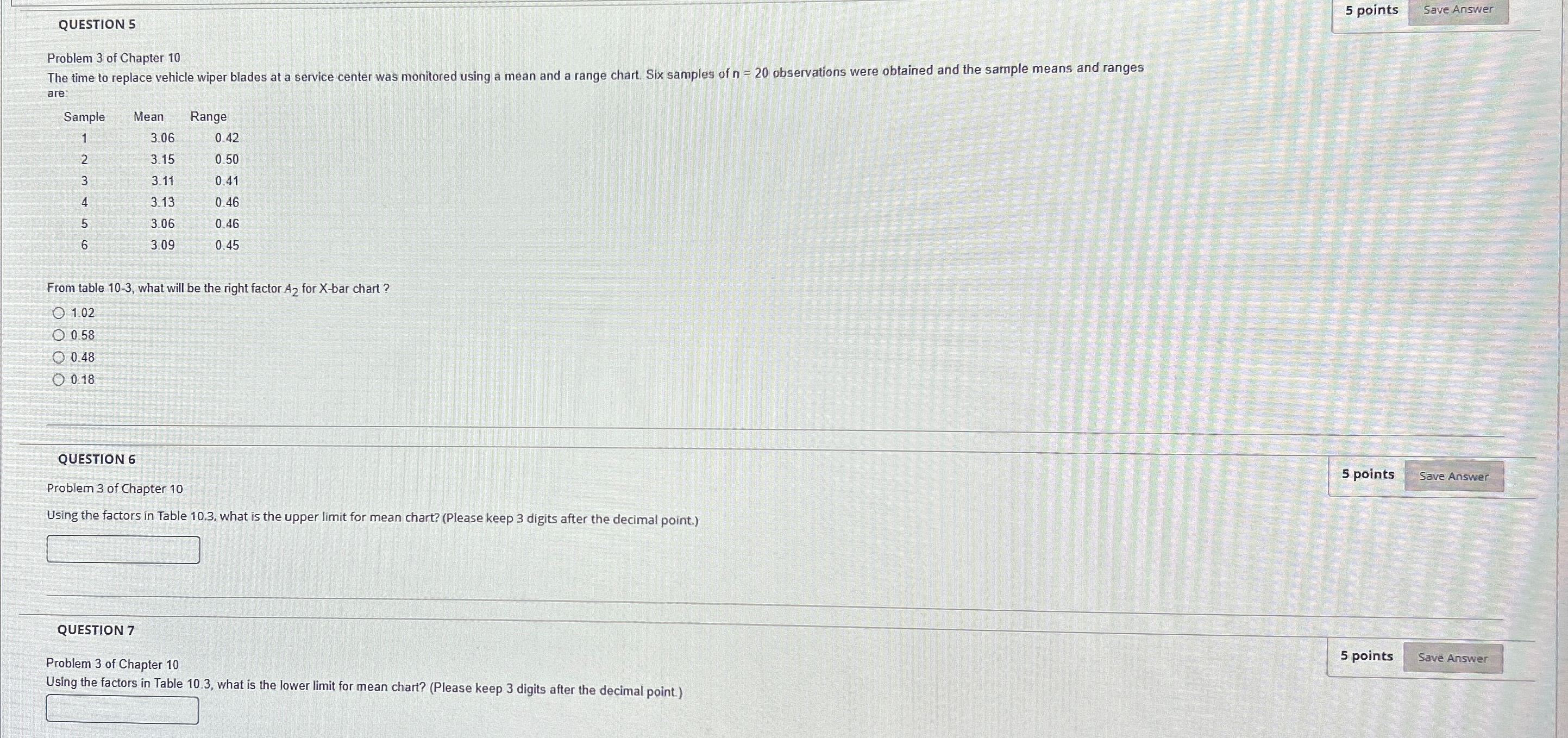  QUESTION 5 5 points Save Answer Problem 3 of Chapter 10