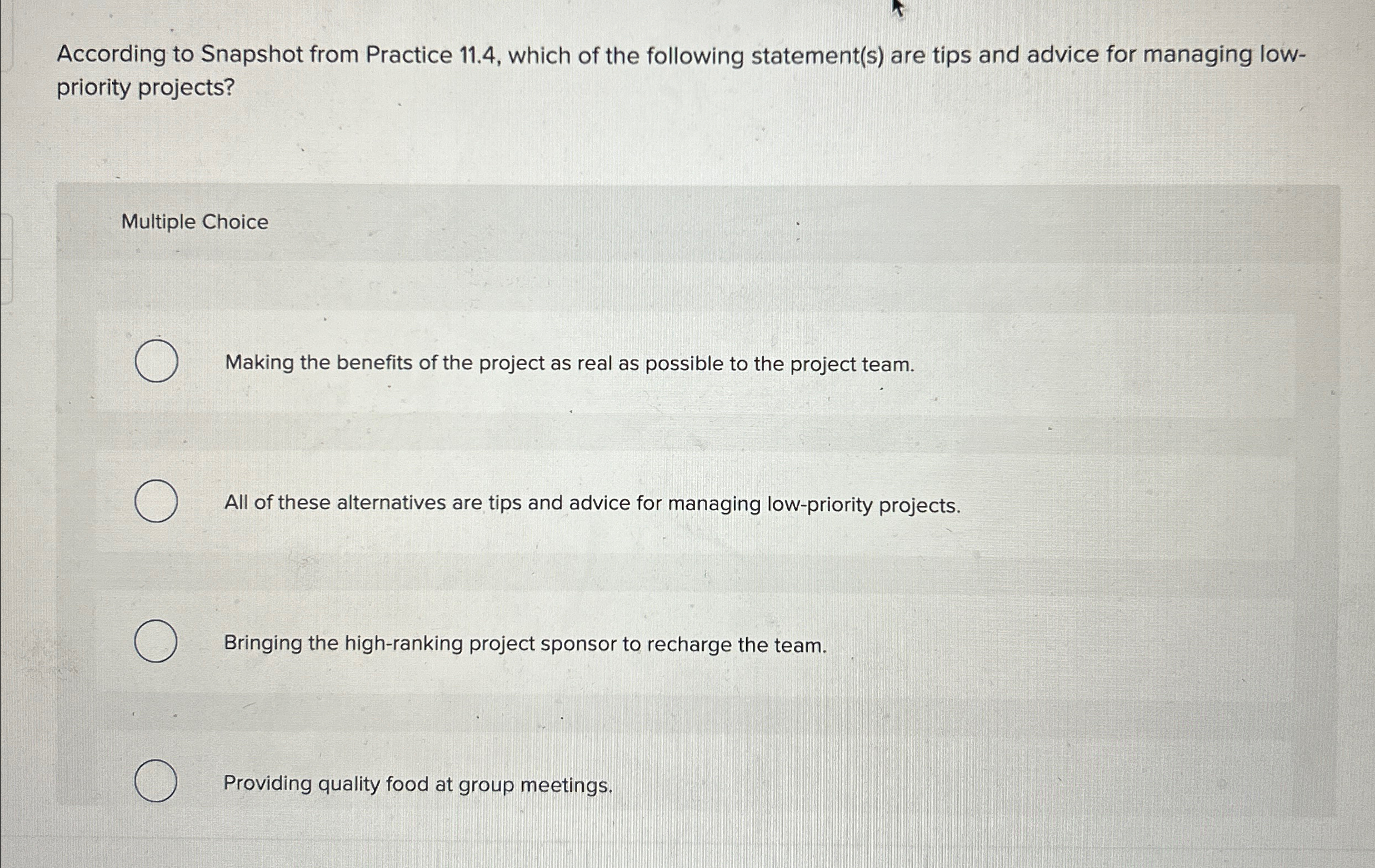  According to Snapshot from Practice 11.4, which of the following statement(s)