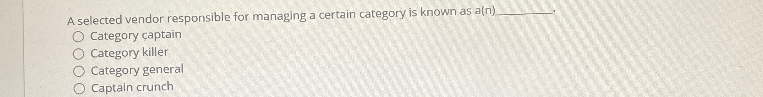  A selected vendor responsible for managing a certain category is known