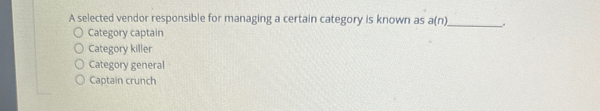  A selected vendor responsible for managing a certain category is known