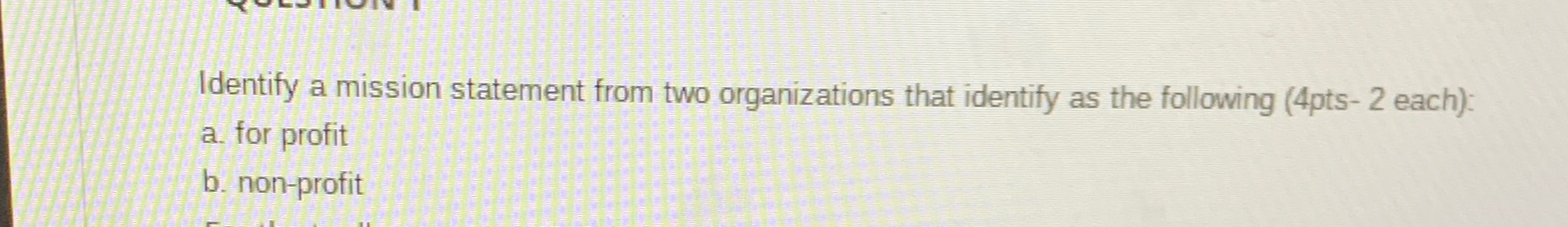  Identify a mission statement from two organizations that identify as the