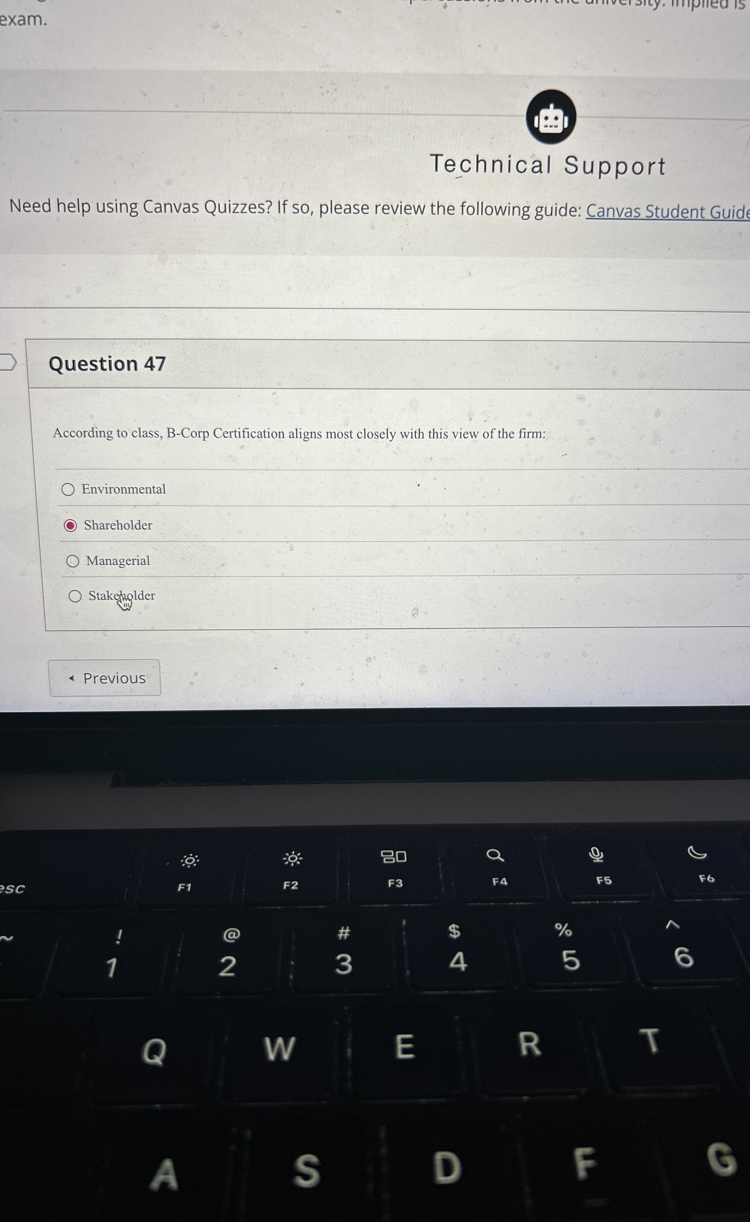  Question 47 According to class, B-Corp Certification aligns most closely with