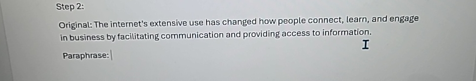  Step 2: Original: The internet's extensive use has changed how people