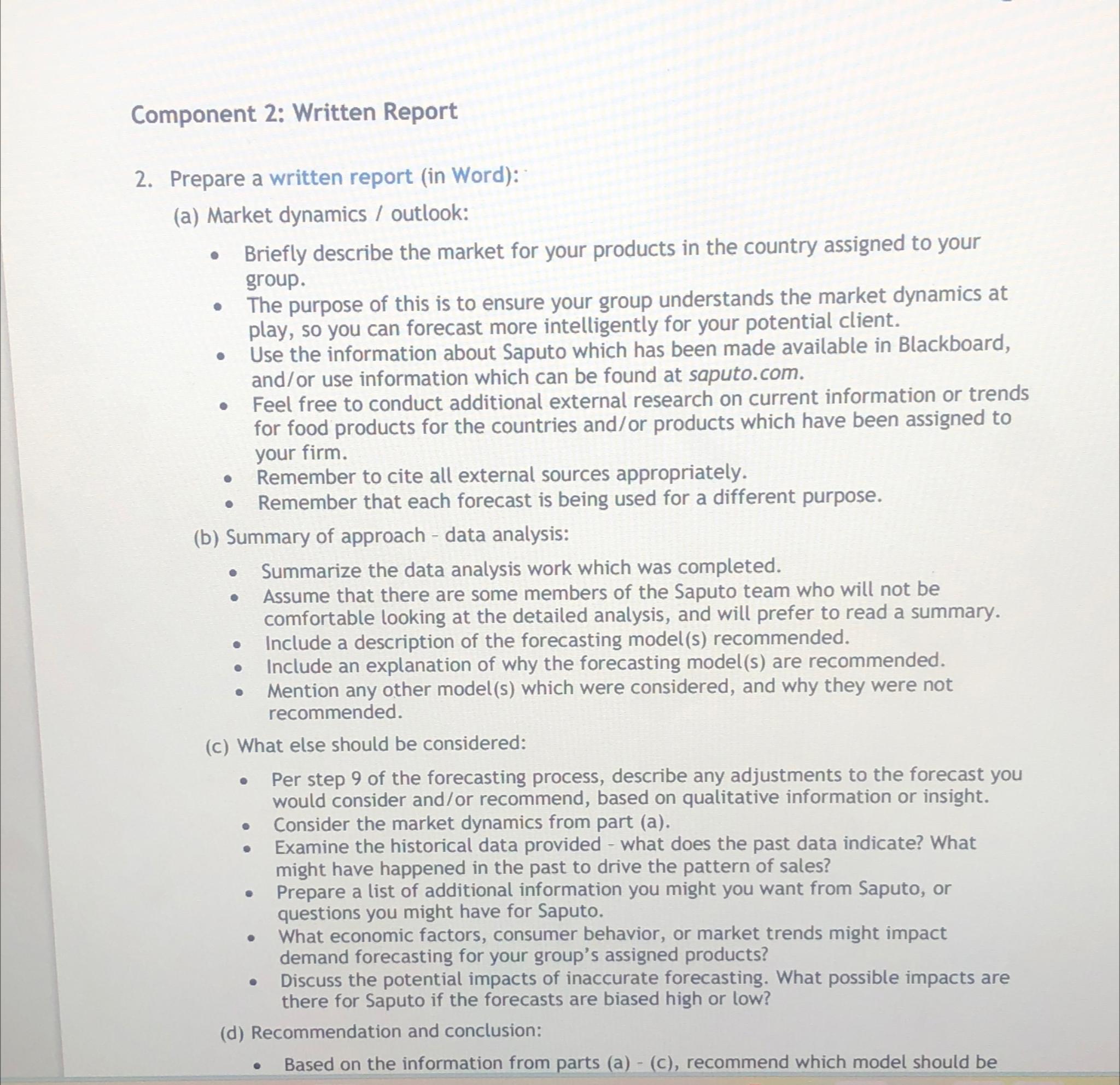  Component 2: Written Report 2. Prepare a written report (in Word):