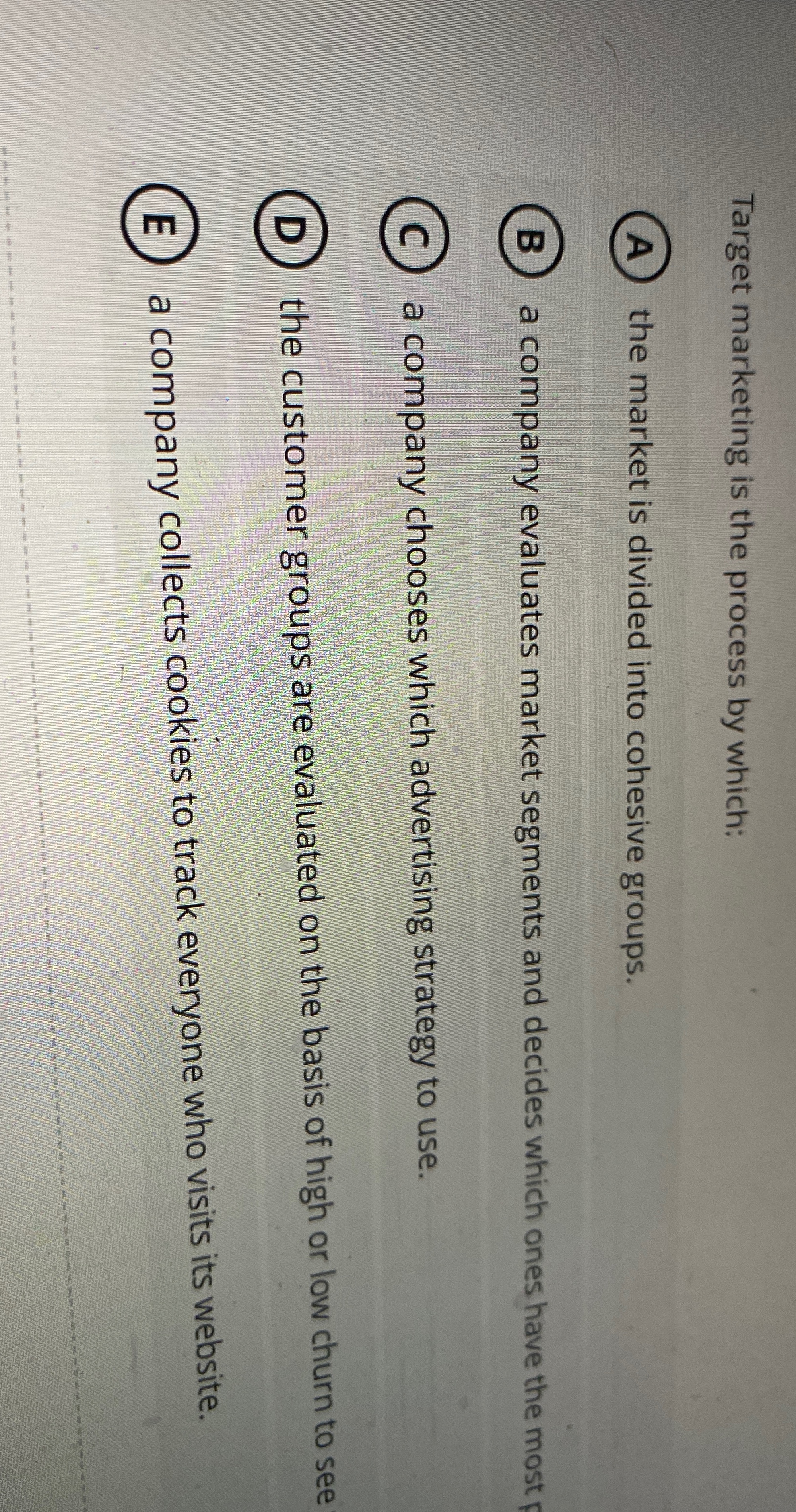  Target markerting is the process by which 