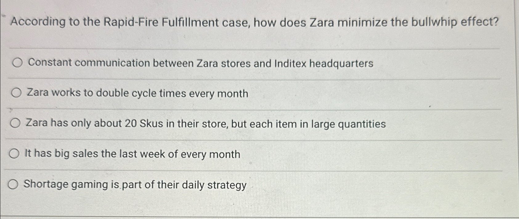  According to the Rapid-Fire Fulfillment case, how does Zara minimize the